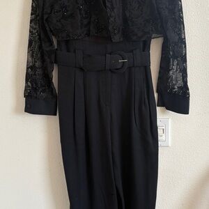 Vintage 80’s Women’s Black Jumpsuit Size M Made In USA One Piece & Belt